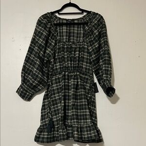 Lulu's Dark Green and Cream Babydoll Dress NWT